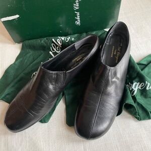 Vintage Robert Clergerie black kid leather slip on mules Sz 9.5